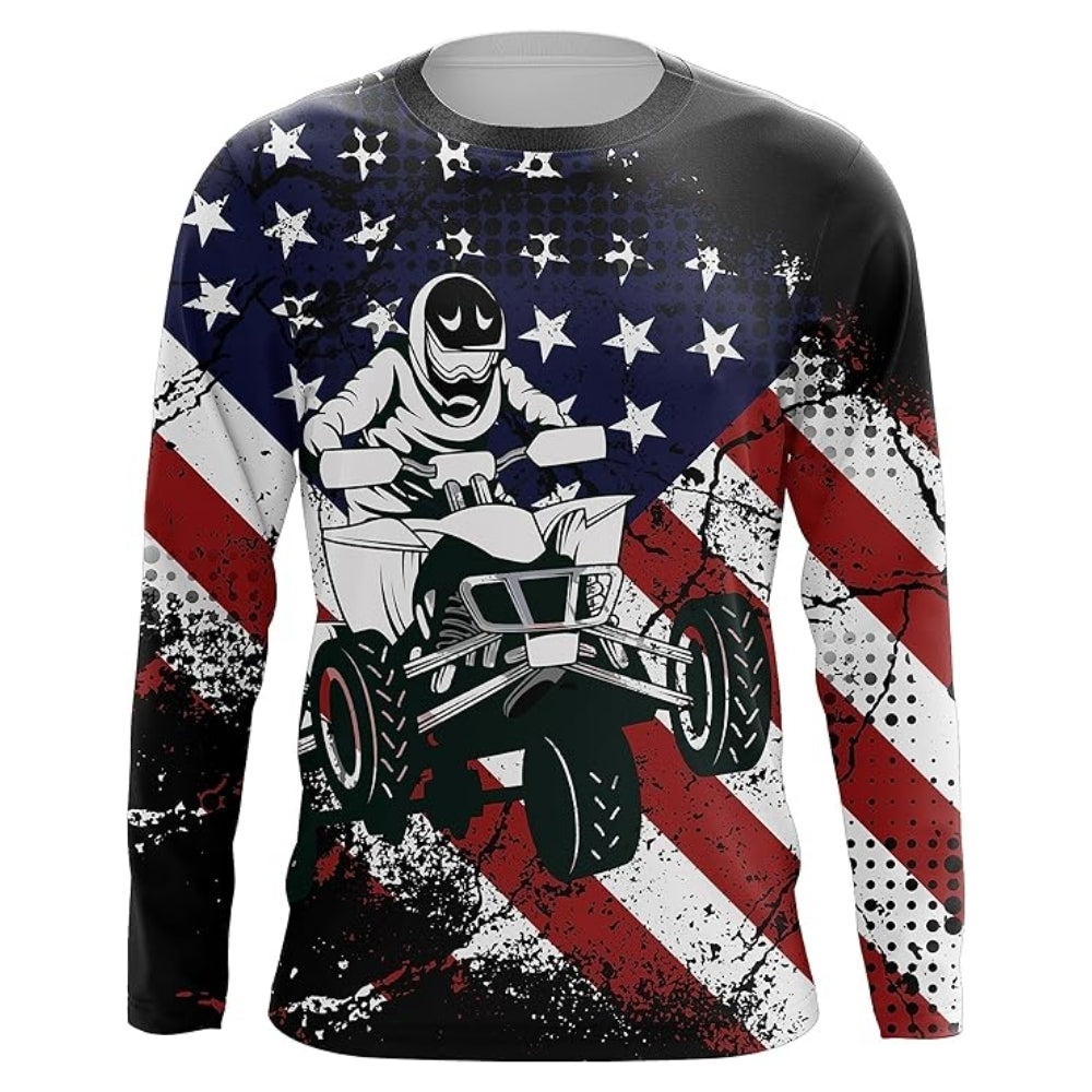 Custom ATV American Flag Long Sleeve Jersey For Men, Custom Patriotic ATV Shirts MZ0052