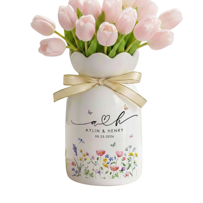 Custom Flower Wedding Flower Vase, Personalized New Engaged Newlyweds Wedding Vase WD0064