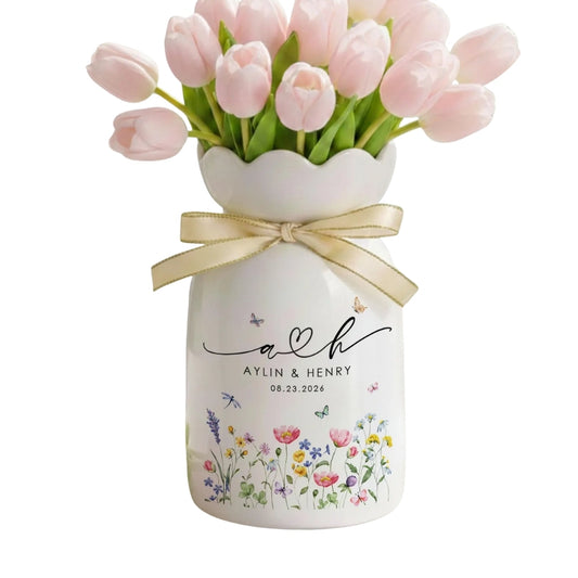 Custom Flower Wedding Flower Vase, Personalized New Engaged Newlyweds Wedding Vase WD0064