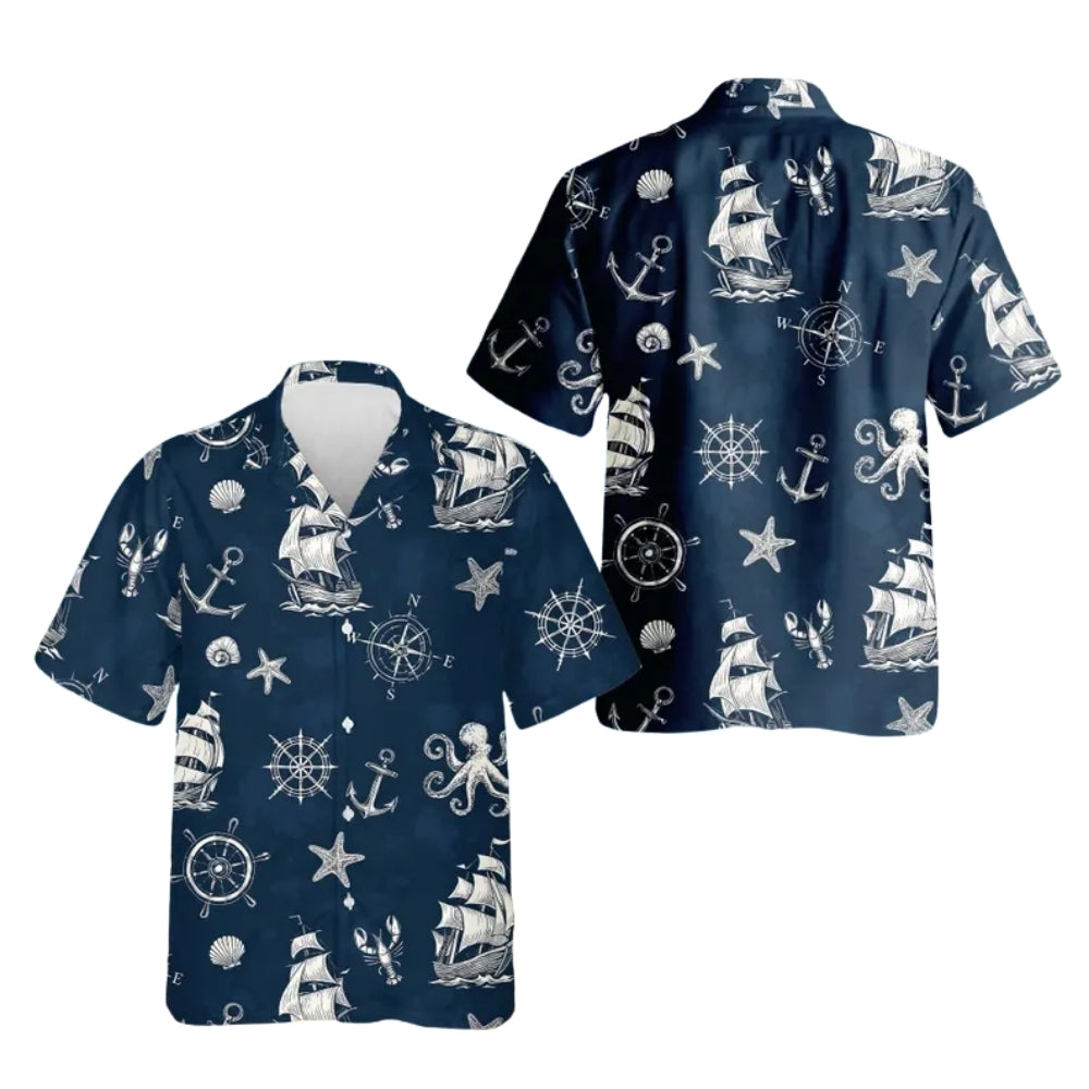 Anchor Blue Hawaiian Shirt For Men Women, Nautical Anchor Hawaiian Shirts HE0133
