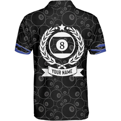 Custom Black Grunge 8 Ball Billiard Polo Shirt Mens, Custom Pool Billiard Shirts BIZ0213