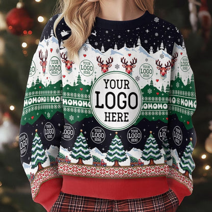 Custom Logo Company Ugly Christmas Sweatshirt Blue, Custom Logo Christmas Sweatshirt 2D1063