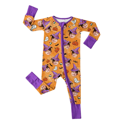 Custom Baby Face Halloween Convertible Zippy Romper, Custom Photo Halloween Convertible Romper For Baby BB0655