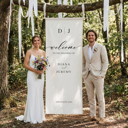 Fabric Wedding Banner Personalized Sign Wedding, Custom Wedding Welcome Sign Banner WD0202