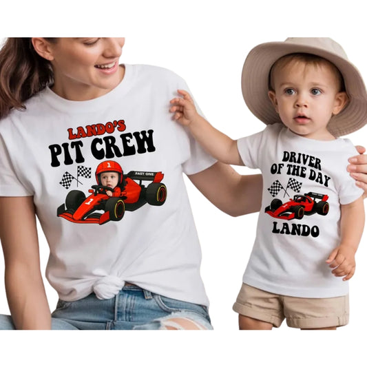 Pit Crew Drive Of The Day Custom 1st Birthday Race Car Matching Family T Shirts With Photo, Custom First Birthday Family Shirts ET0490
