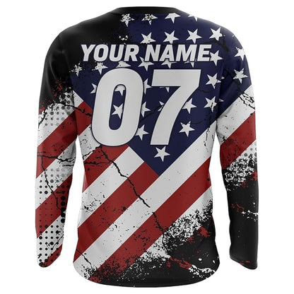 Custom ATV American Flag Long Sleeve Jersey For Men, Custom Patriotic ATV Shirts MZ0052