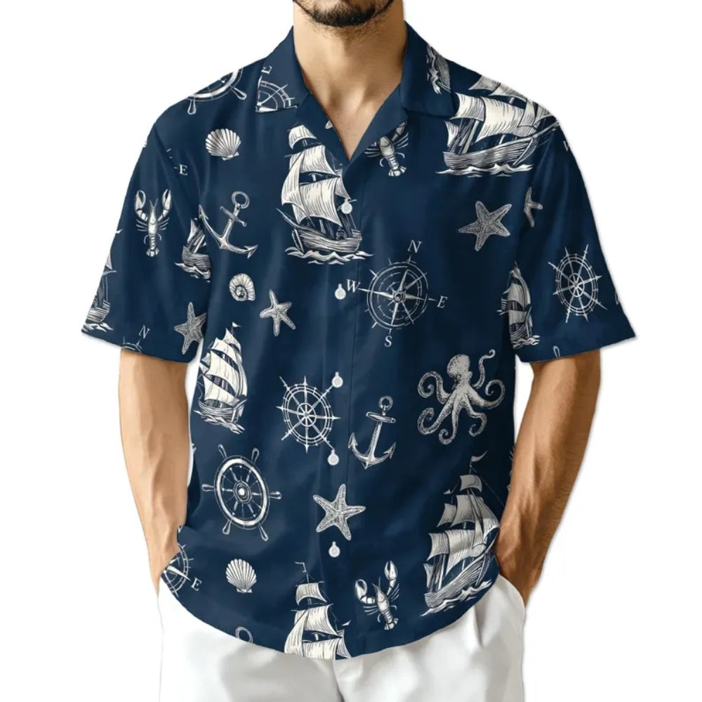 Anchor Blue Hawaiian Shirt For Men Women, Nautical Anchor Hawaiian Shirts HE0133