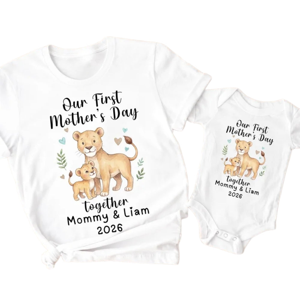 Our First Mother's Day Together Lion Custom Matching Family T Shirts, Custom 1st Mother Day Shirts For Family ET0210