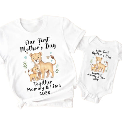 Our First Mother's Day Together Lion Custom Matching Family T Shirts, Custom 1st Mother Day Shirts For Family ET0210