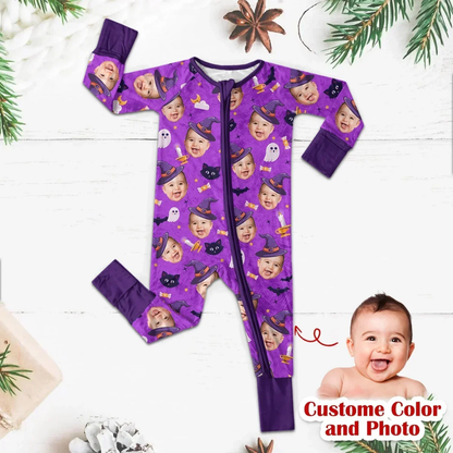 Custom Baby Face Halloween Convertible Zippy Romper, Custom Photo Halloween Convertible Romper For Baby BB0655