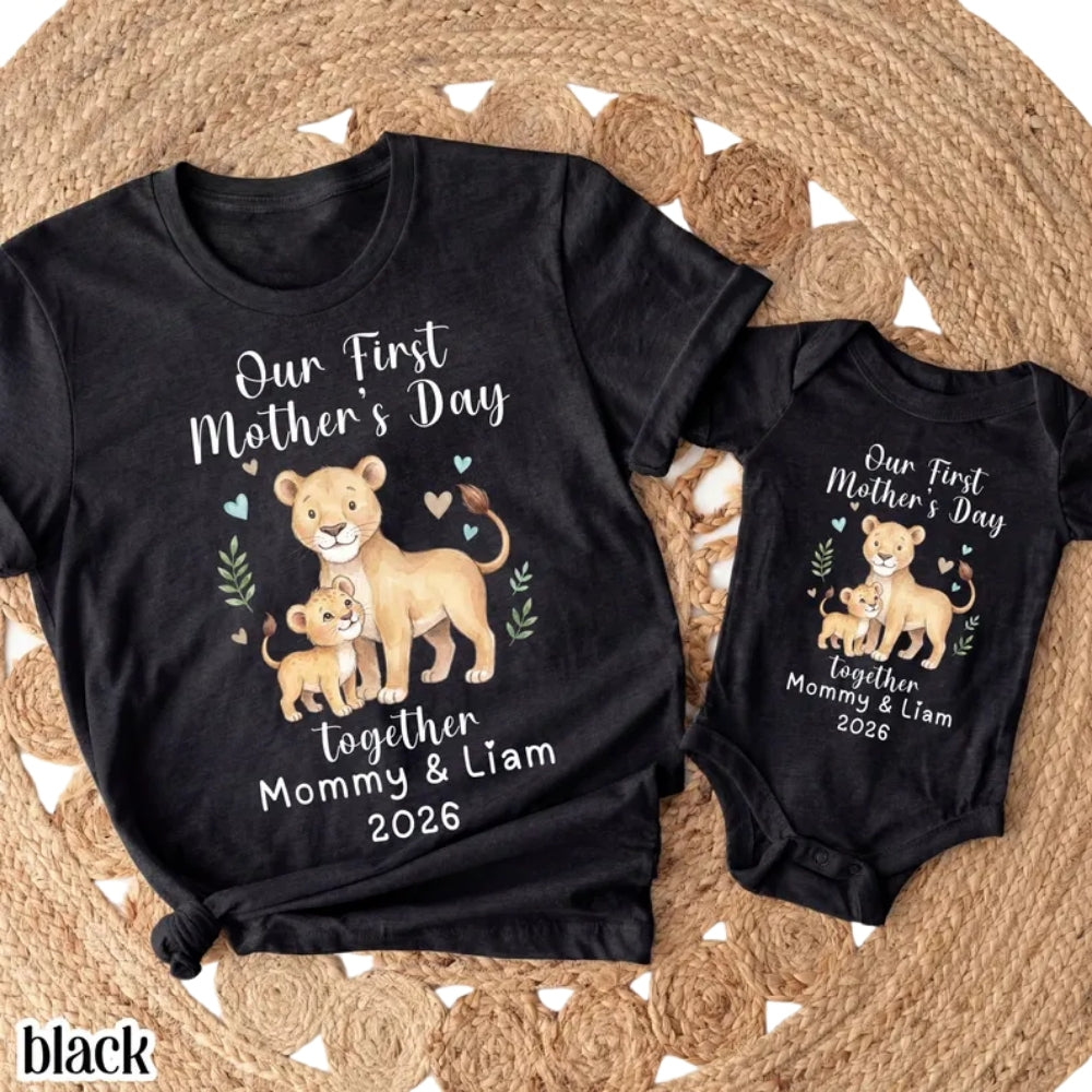 Our First Mother's Day Together Lion Custom Matching Family T Shirts, Custom 1st Mother Day Shirts For Family ET0210