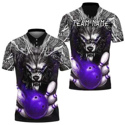 Custom Wolf Flame Bowling Mens Polo Shirt, Custom Wolf Bowling Team Shirts BE0172