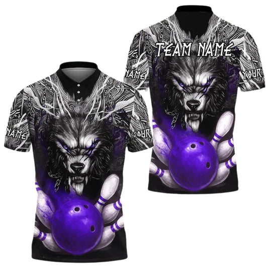 Custom Wolf Flame Bowling Mens Polo Shirt, Custom Wolf Bowling Team Shirts BE0172