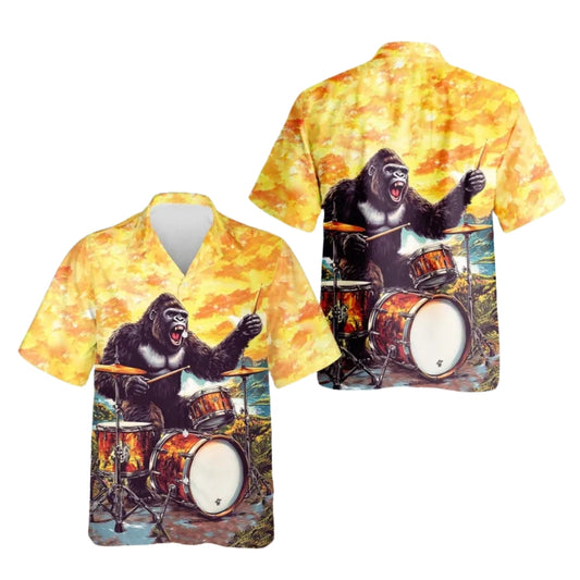 Gorilla Plays Drum Hawaiian Shirt Mens, Gorilla Lover Hawaiian Shirts HE0134