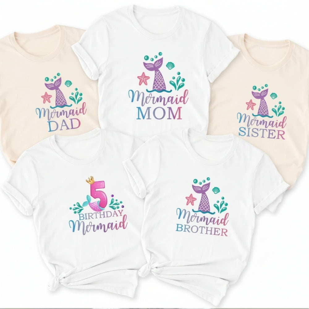 Birthday Mermaid Custom Matching Family T Shirts, Personalized Family Mermaid Birthday Shirts ET0336