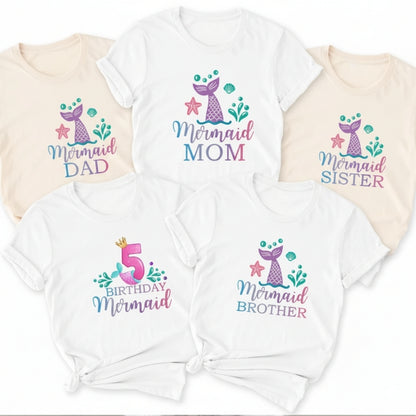 Birthday Mermaid Custom Matching Family T Shirts, Personalized Family Mermaid Birthday Shirts ET0336