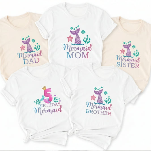 Birthday Mermaid Custom Matching Family T Shirts, Personalized Family Mermaid Birthday Shirts ET0336