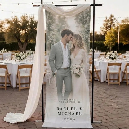 Custom Photo Fabric Welcome Wedding Banner, Personalized Wedding Fabric Welcome Sign With Photo WD0203