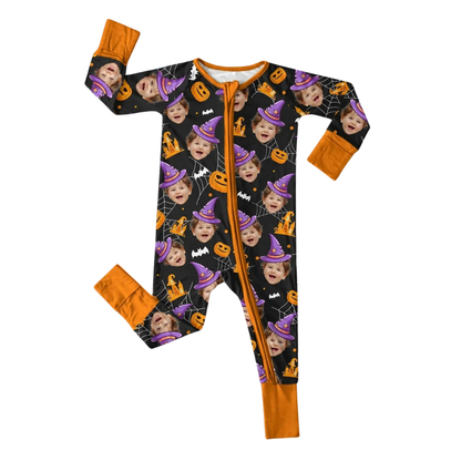 Custom Baby Face Halloween Convertible Zippy Romper, Custom Photo Halloween Convertible Romper For Baby BB0655