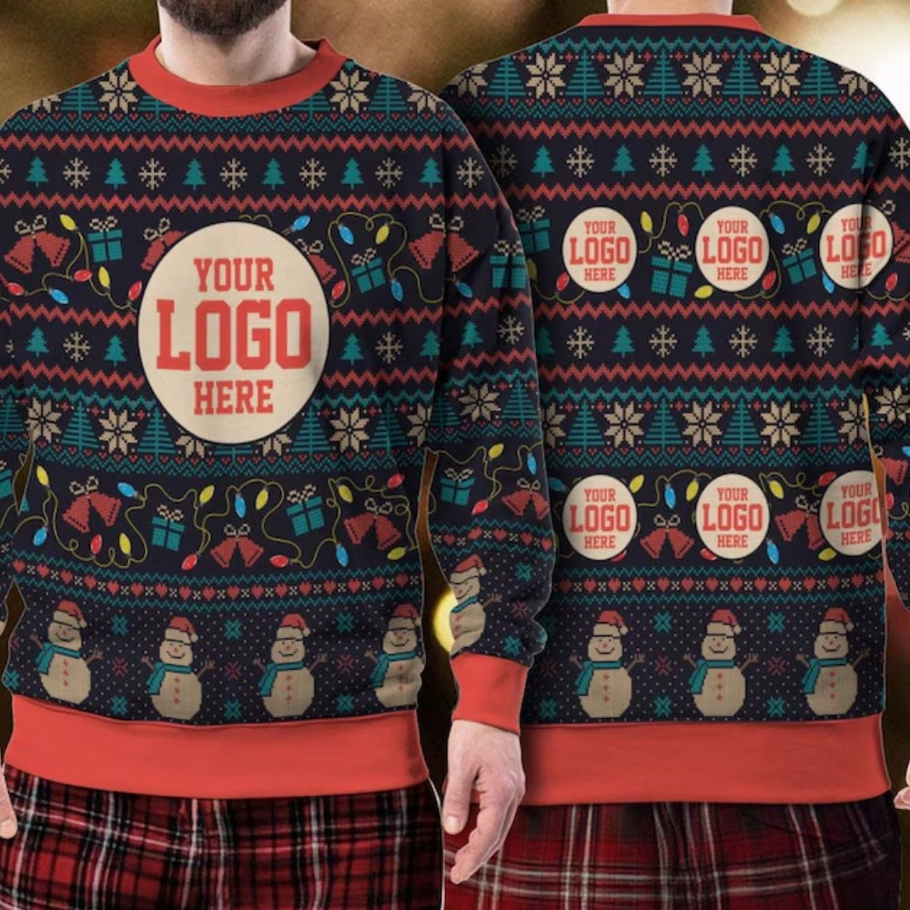 Custom Logo Company Ugly Christmas Sweatshirt Blue, Custom Logo Christmas Sweatshirt 2D1063
