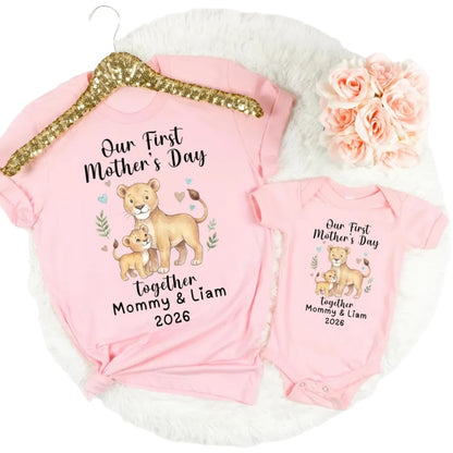 Our First Mother's Day Together Lion Custom Matching Family T Shirts, Custom 1st Mother Day Shirts For Family ET0210