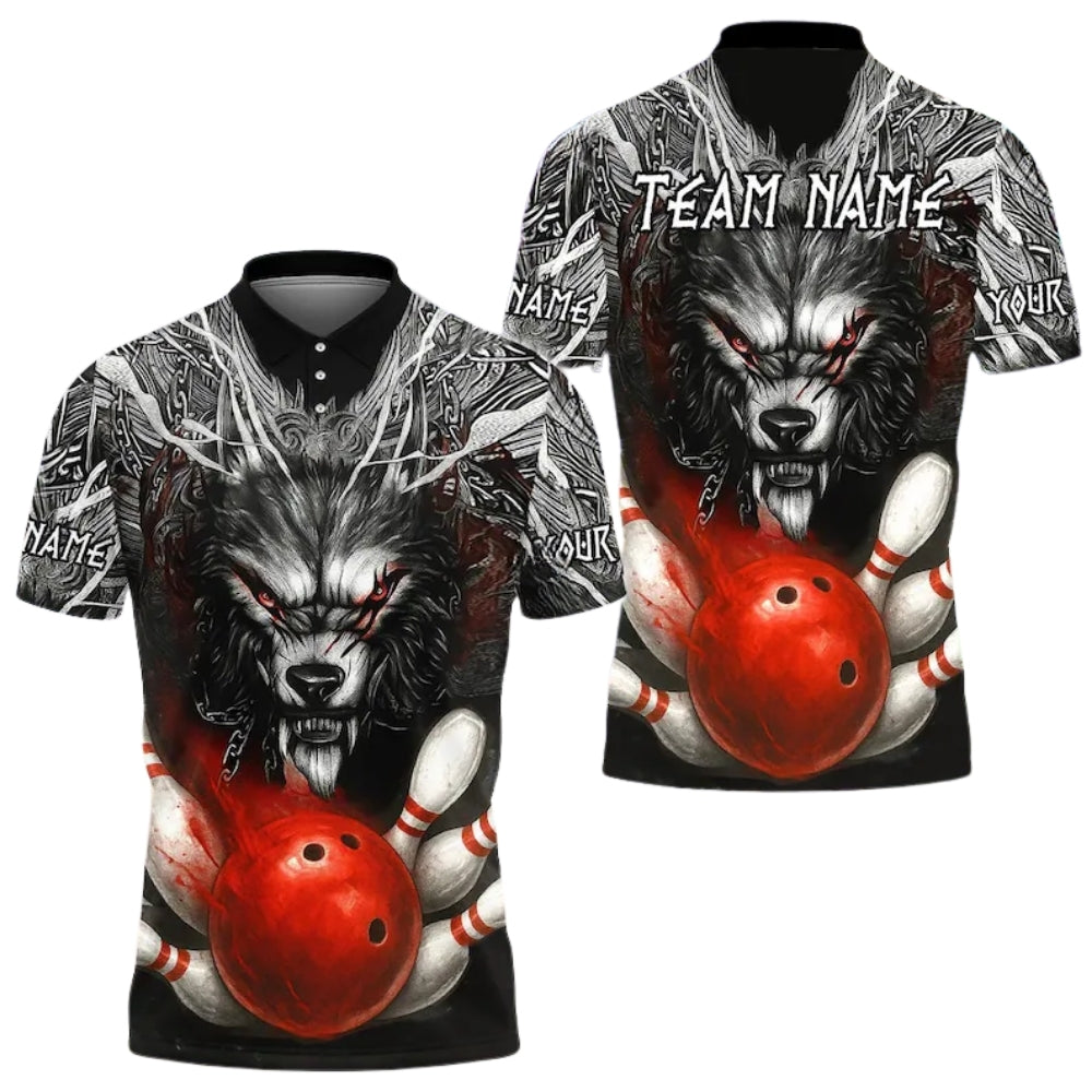 Custom Wolf Flame Bowling Mens Polo Shirt, Custom Wolf Bowling Team Shirts BE0172