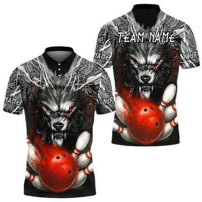 Custom Wolf Flame Bowling Mens Polo Shirt, Custom Wolf Bowling Team Shirts BE0172