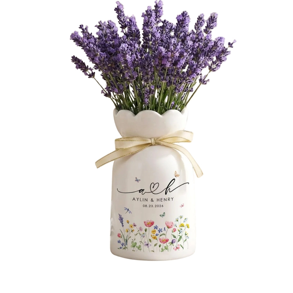 Custom Flower Wedding Flower Vase, Personalized New Engaged Newlyweds Wedding Vase WD0064
