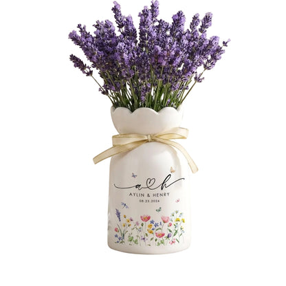 Custom Flower Wedding Flower Vase, Personalized New Engaged Newlyweds Wedding Vase WD0064