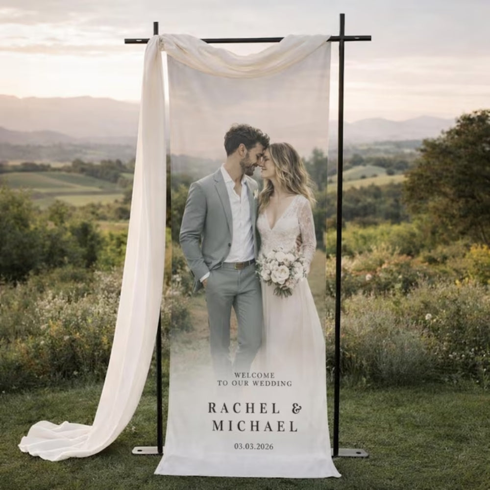 Custom Photo Fabric Welcome Wedding Banner, Personalized Wedding Fabric Welcome Sign With Photo WD0203
