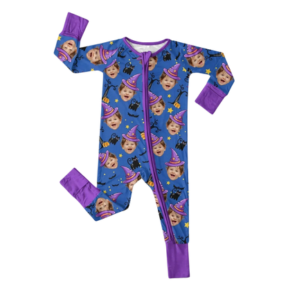 Custom Baby Face Halloween Convertible Zippy Romper, Custom Photo Halloween Convertible Romper For Baby BB0655