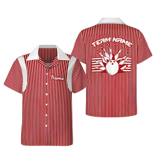 Custom Stripe Bowling Hawaiian Shirt For Men, Custom Stripe Bowling Team Shirts BE0162