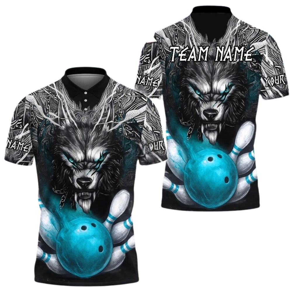Custom Wolf Flame Bowling Mens Polo Shirt, Custom Wolf Bowling Team Shirts BE0172