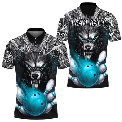 Custom Wolf Flame Bowling Mens Polo Shirt, Custom Wolf Bowling Team Shirts BE0172
