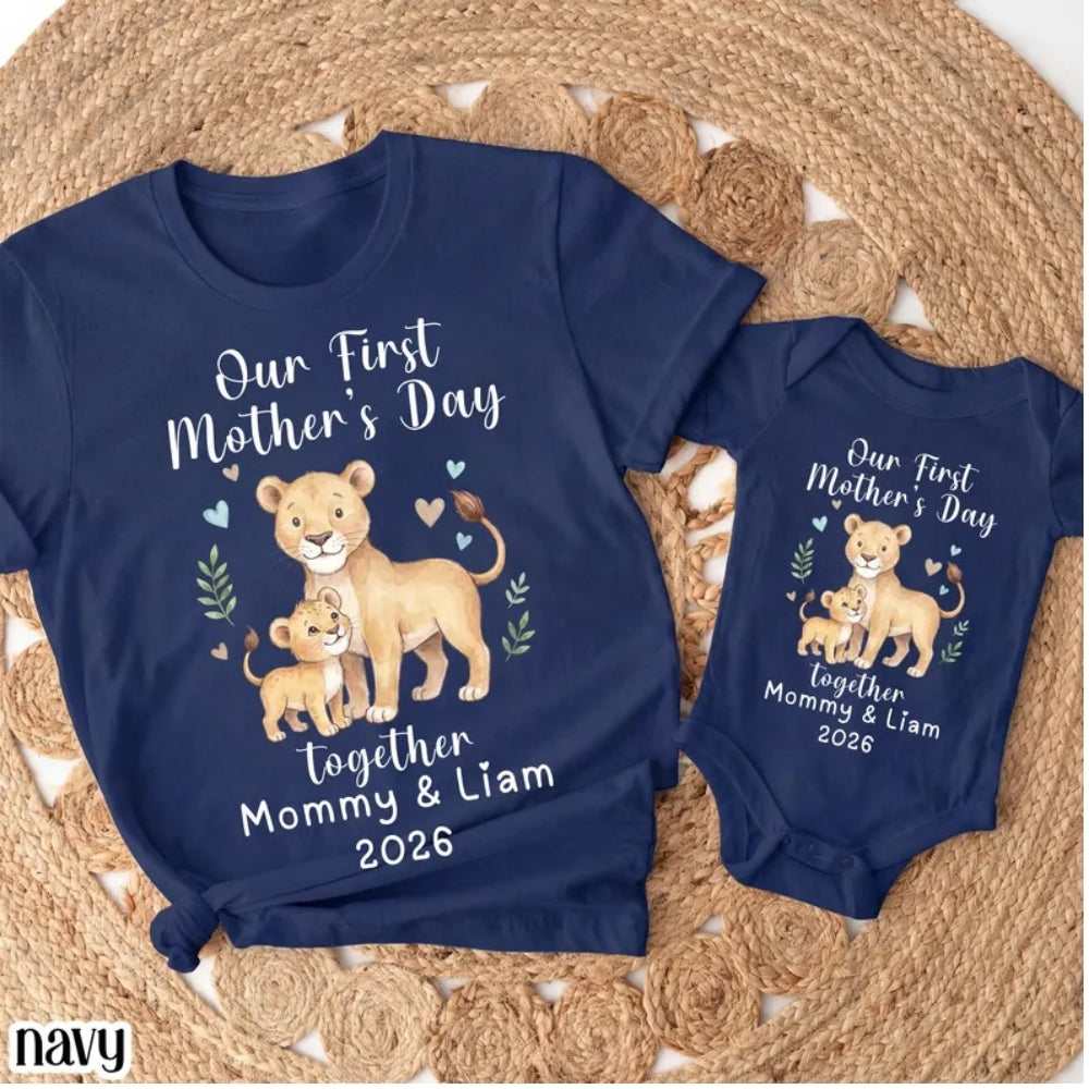 Our First Mother's Day Together Lion Custom Matching Family T Shirts, Custom 1st Mother Day Shirts For Family ET0210
