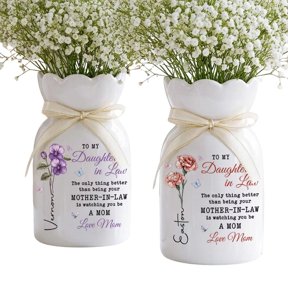 To My Daughter In Law Custom Birth Month Flower Vase, Custom Wedding Flower Vase For Daughter In Law WD0085