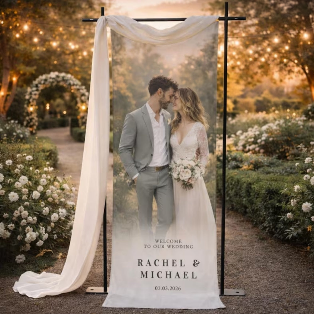 Custom Photo Fabric Welcome Wedding Banner, Personalized Wedding Fabric Welcome Sign With Photo WD0203