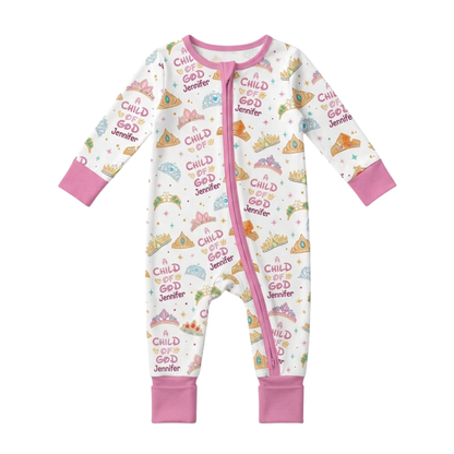 Princess A Child Of God Custom Baby Convertible Zippy Romper, Personalized Christian Baby Girl Romper Convertible BB0656