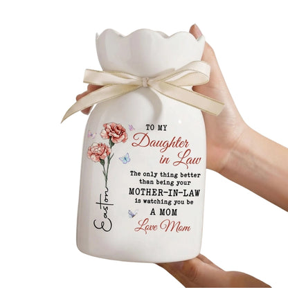 To My Daughter In Law Custom Birth Month Flower Vase, Custom Wedding Flower Vase For Daughter In Law WD0085