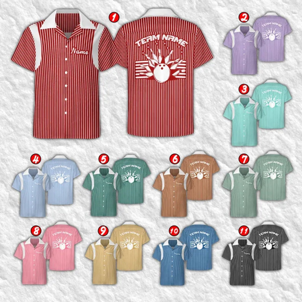 Custom Stripe Bowling Hawaiian Shirt For Men, Custom Stripe Bowling Team Shirts BE0162