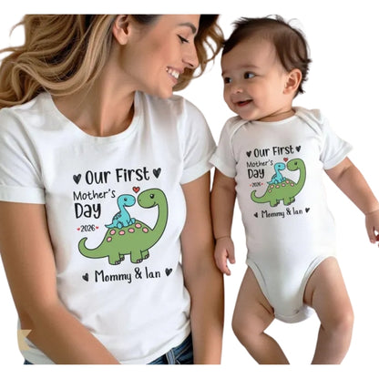 Our First Mother's Day Dinosaur Family Matching T Shirts, Perosnalized 1st Mother Day Family Shirts ET0211