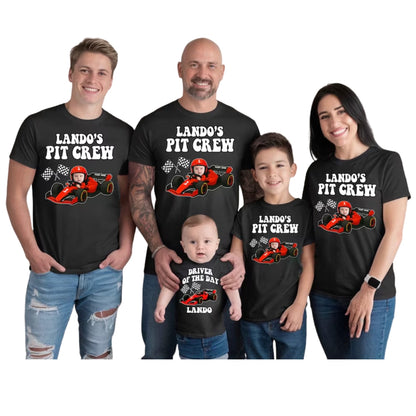 Pit Crew Drive Of The Day Custom 1st Birthday Race Car Matching Family T Shirts With Photo, Custom First Birthday Family Shirts ET0490