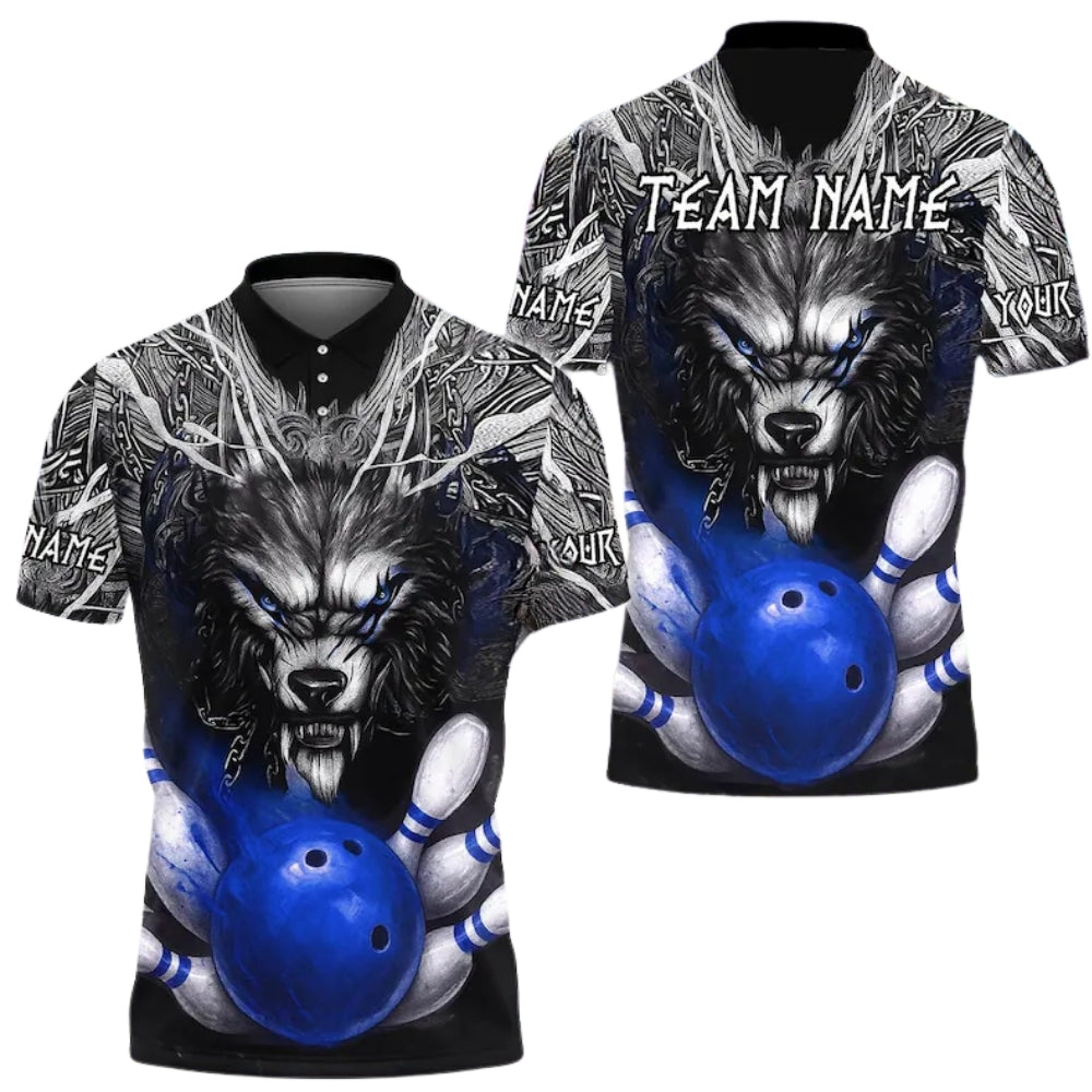 Custom Wolf Flame Bowling Mens Polo Shirt, Custom Wolf Bowling Team Shirts BE0172