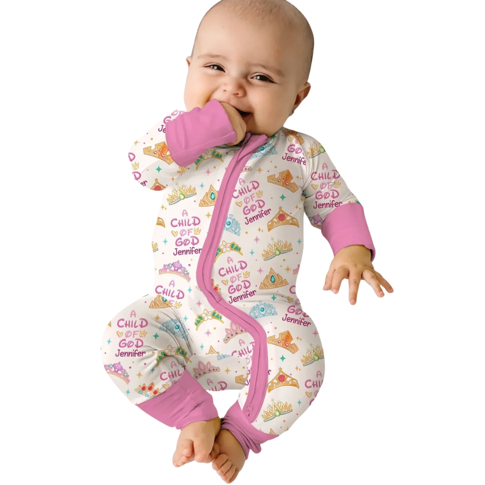 Princess A Child Of God Custom Baby Convertible Zippy Romper, Personalized Christian Baby Girl Romper Convertible BB0656