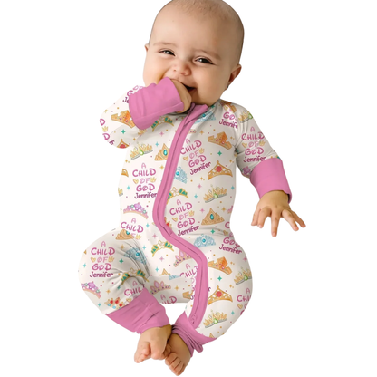 Princess A Child Of God Custom Baby Convertible Zippy Romper, Personalized Christian Baby Girl Romper Convertible BB0656