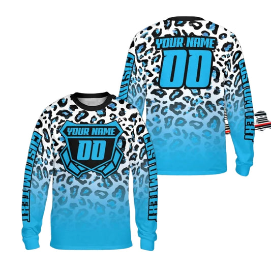Custom Leopard Long Sleeve Motocross Racing Men Jersey, Custom Leopard Dirt Bike Shirts ME0012