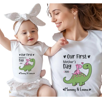 Our First Mother's Day Dinosaur Family Matching T Shirts, Perosnalized 1st Mother Day Family Shirts ET0211