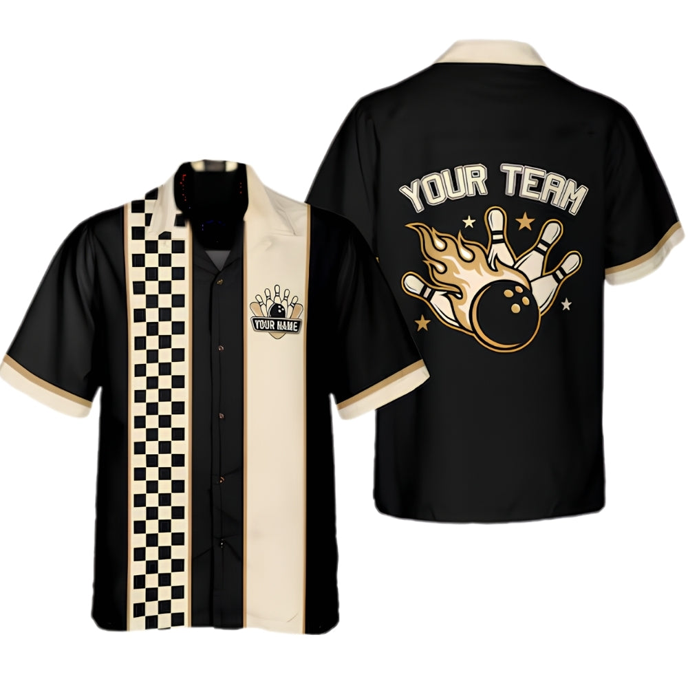 Custom Vintage Checkered Bowling Hawaiian Shirt For Men, Custom Vintage Bowling Team Shirts BE0173