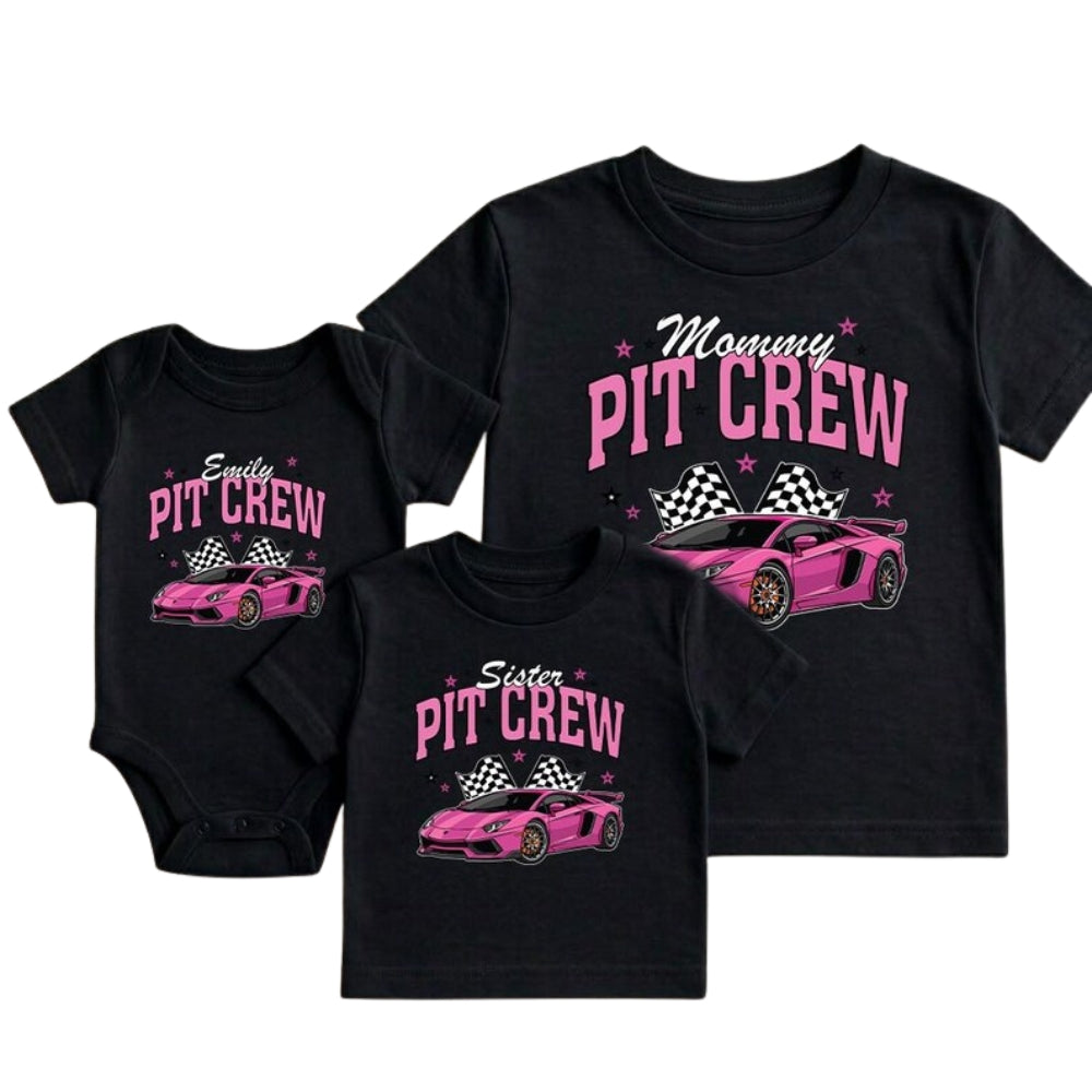 Pit Crew Custom Pink Race Car Matching 1st Birthday Family T Shirts, Custom Racing First Birthday Family Shirts ET0491