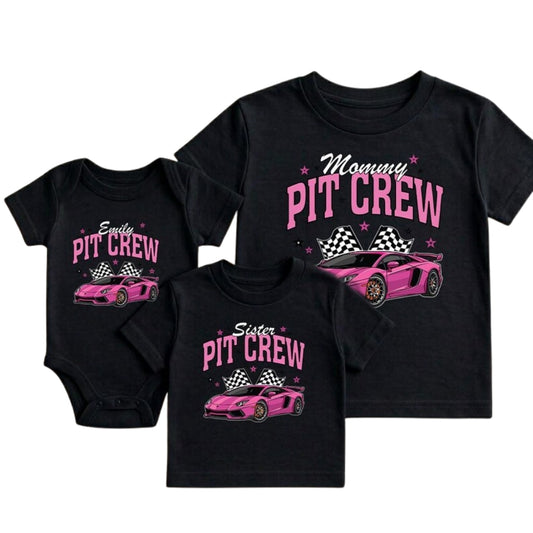Pit Crew Custom Pink Race Car Matching 1st Birthday Family T Shirts, Custom Racing First Birthday Family Shirts ET0491
